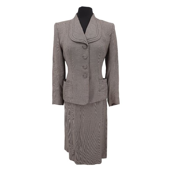 VTG 40s Brown Houndstooth Gabardine Blazer Pencil Skirt Suit Set Size S Neutral - Picture 11 of 11